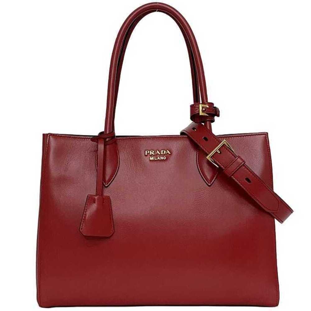 Prada Bag Bibliotheque Red Black Leather Shoulder Tote Logo